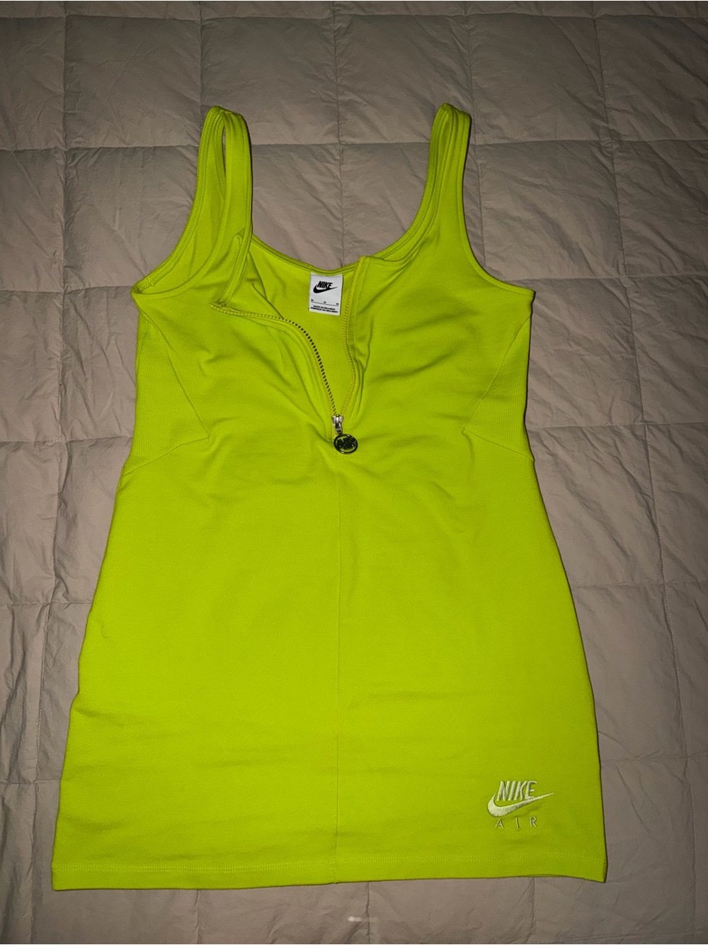 Nike Bright Neon Yellow Zip-Front Tank Dress